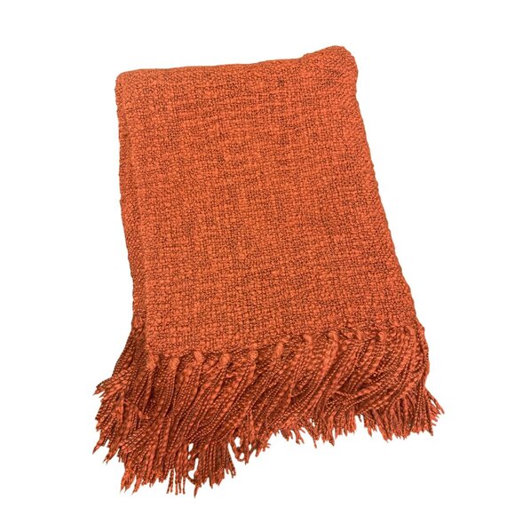 Pottery Barn Knit Fringe Blanket Throw Burgundy 50x62 Textured Design Cozy & Sty - Picture 1 of 5